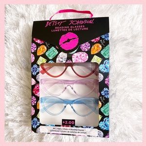 🩷👓BETSEY JOHNSON 3 Pack Cat Eye Readers Eyeglasses / +2.00 Strength Retro Chic